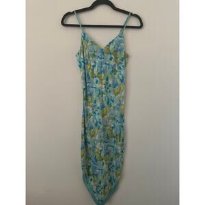 Express Pullover Midi Sundress Women's Size 1/2 Blue Floral V-Neck Sleeveless